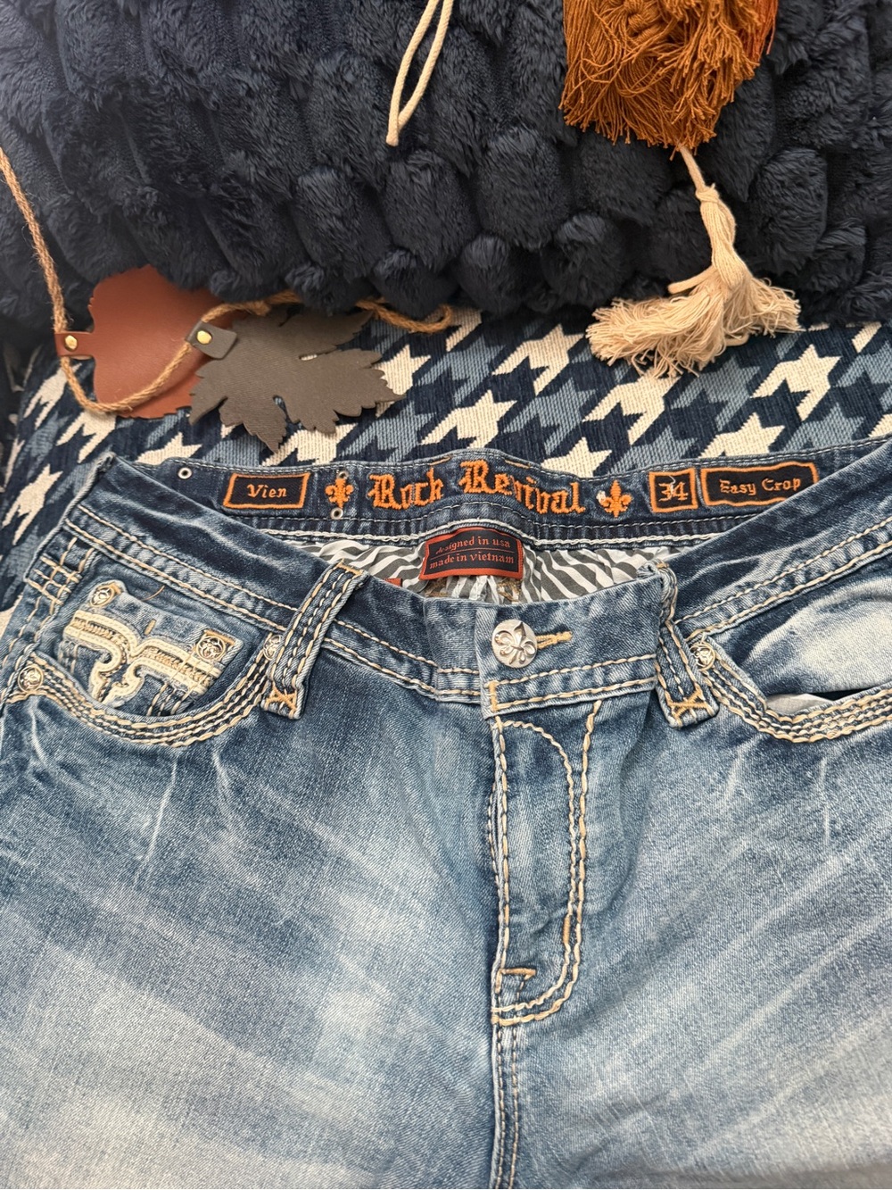 Rock Revival Vien Easy Crop Bootcut Jeans Blue Waist 34
